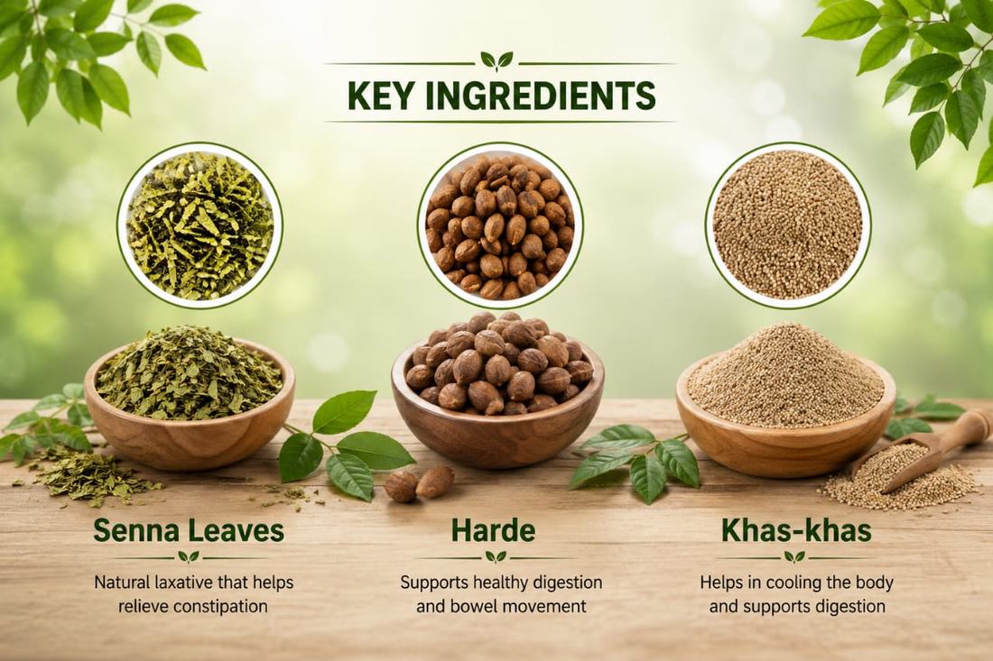 Bowls of senna leaves, harde and khas-khas, the key ingredients of Day Churn