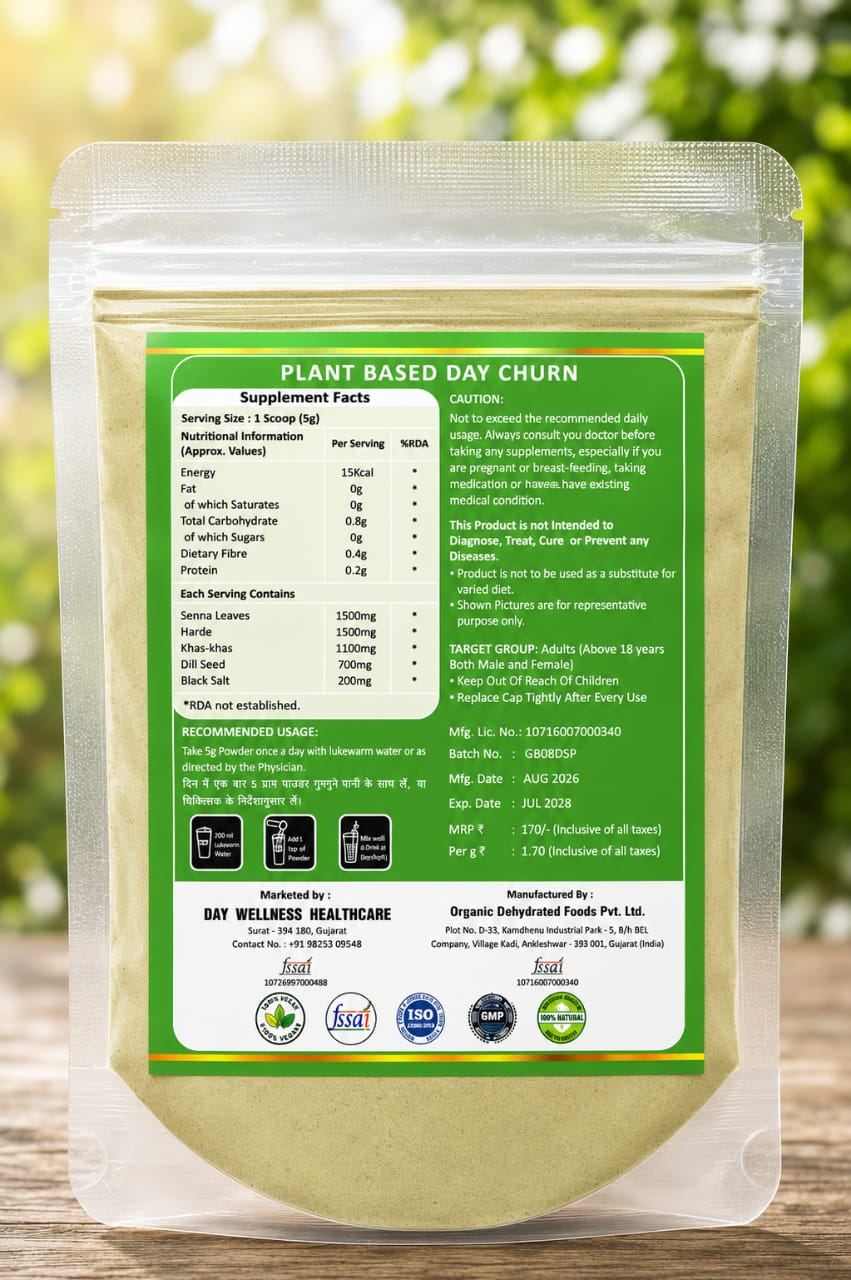 Day Churn 100g pack back label with supplement facts