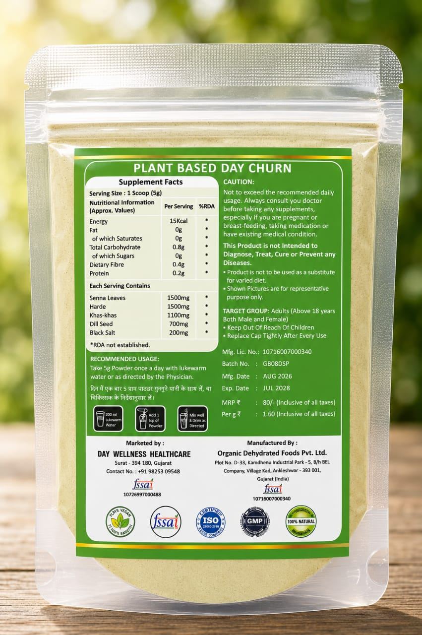 Day Churn 50g pack back label with supplement facts