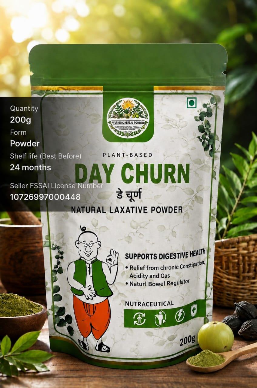 Day Churn pack showing quantity, form, shelf life and FSSAI licence number